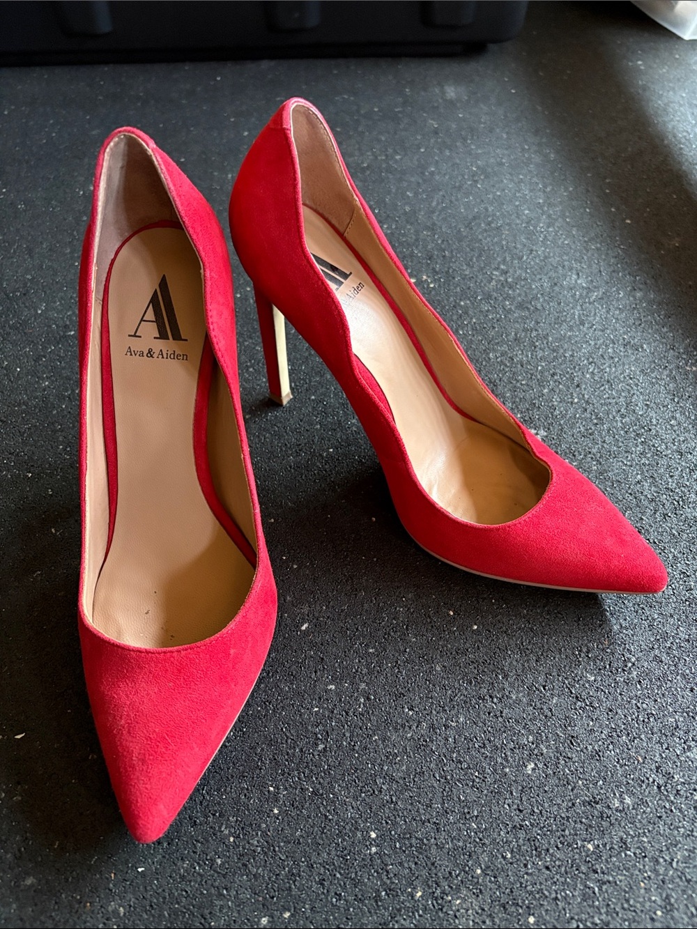 Ava & Aiden Vibrant Red Suede Pointed-Toe Stiletto Pumps